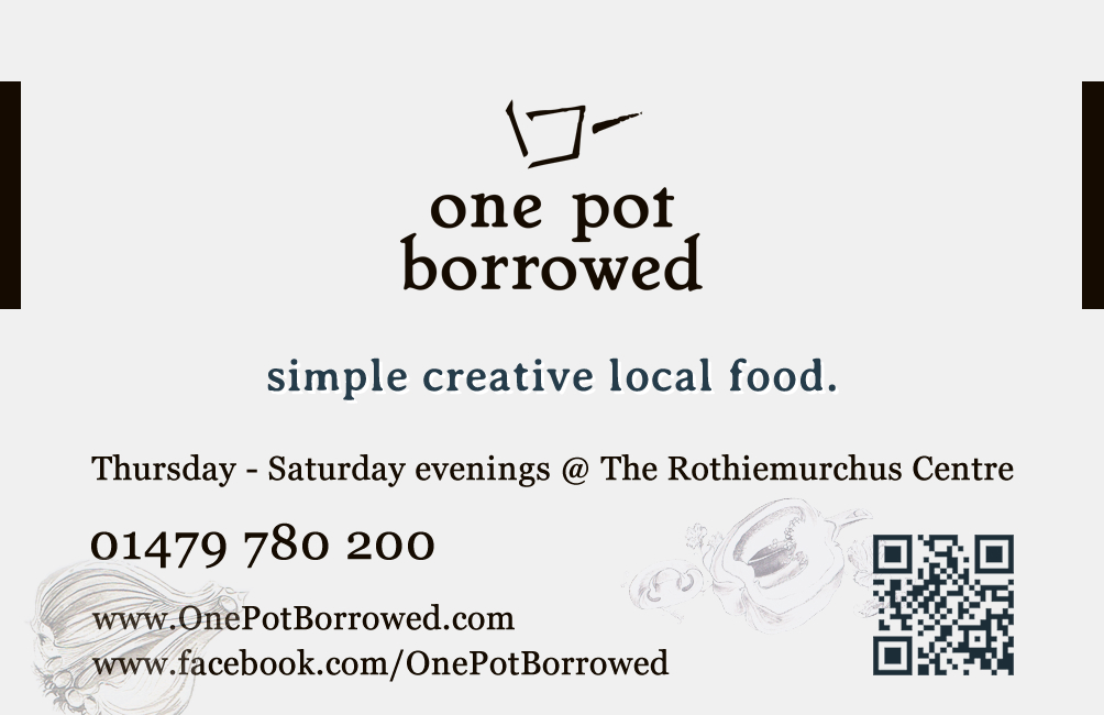 Business card design for a restaurant in Aviemore, One Pot Borrowed